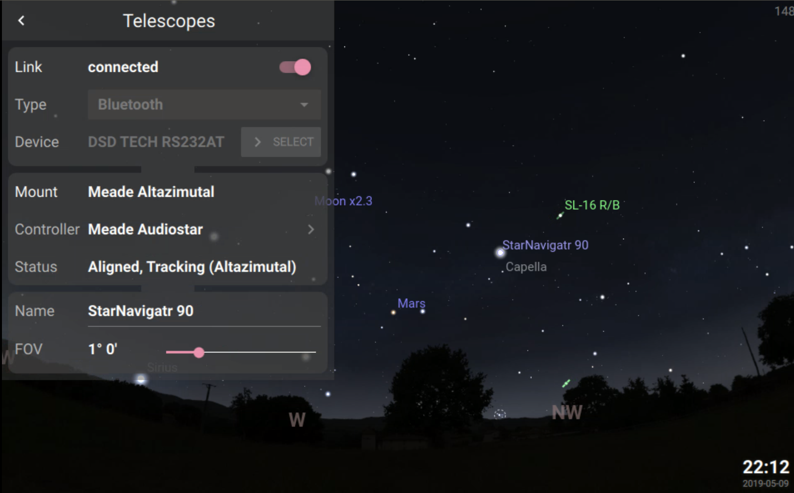 Screenshot Stellarium Telescopes