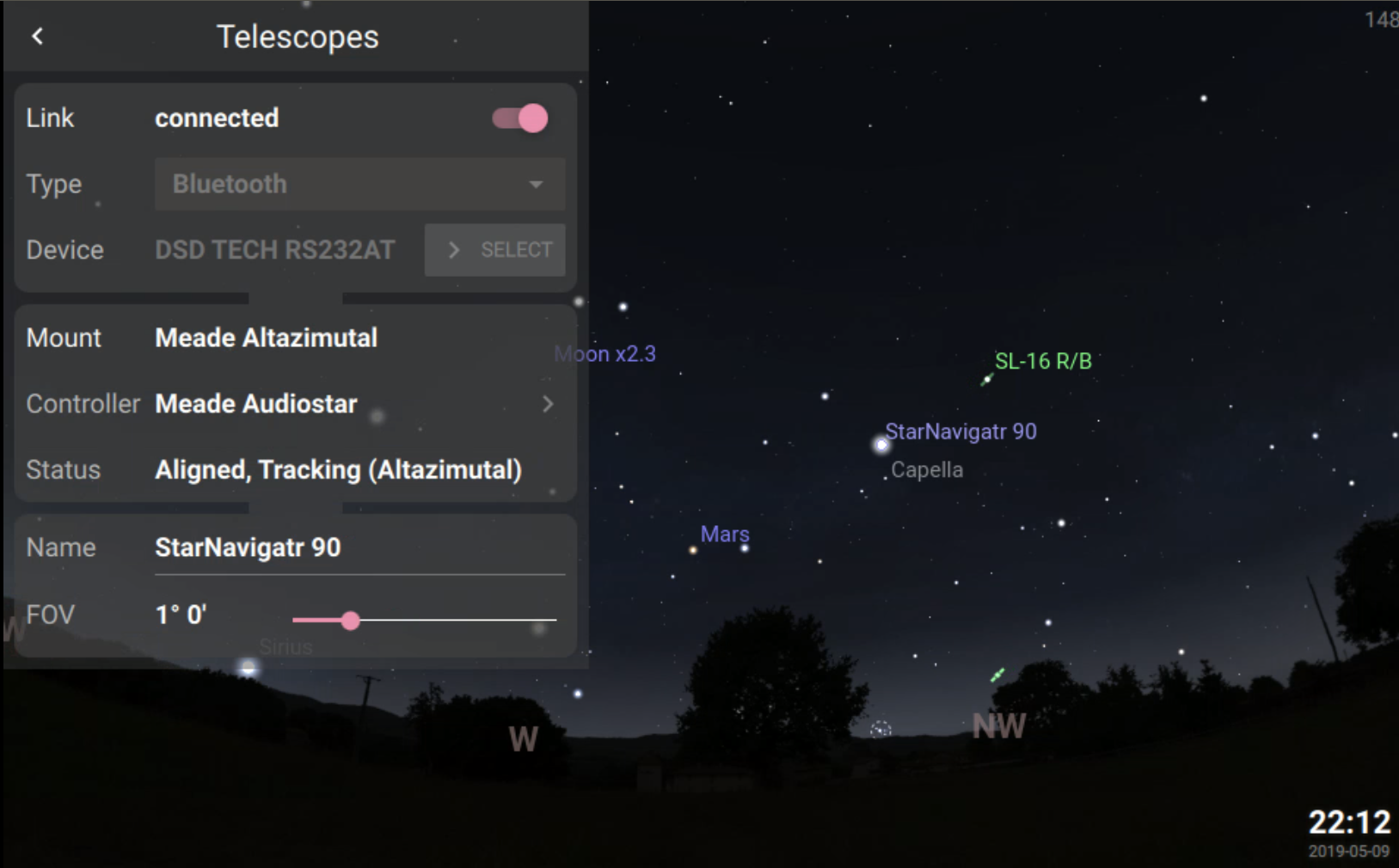 using telescopes in stellarium web